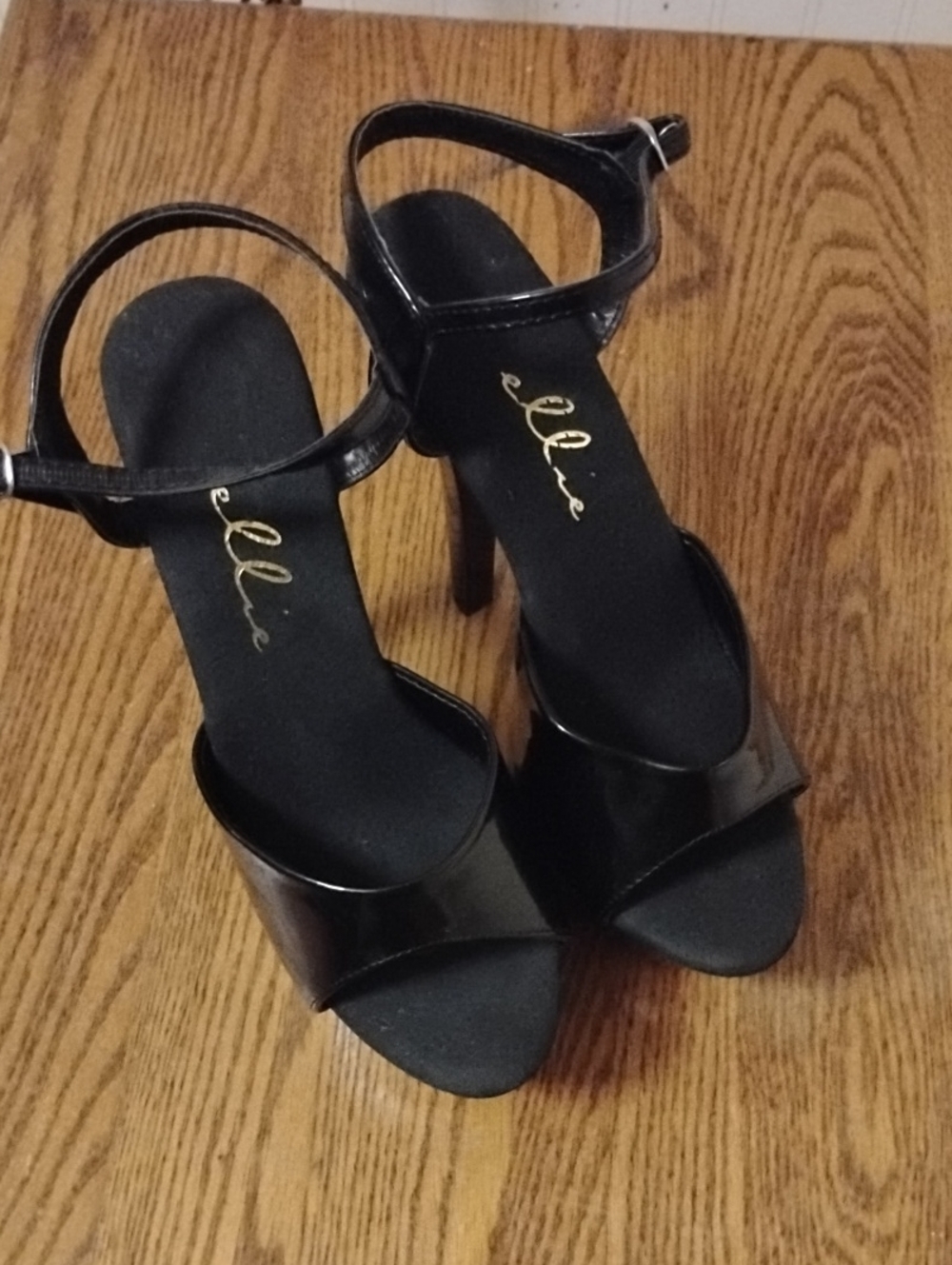 Ellie Black Patent Open-Toe Ankle-Strap Heels